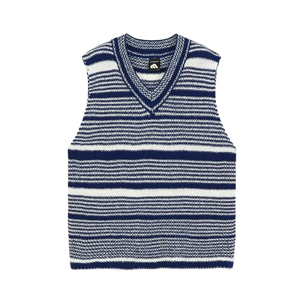 Осень 2025 года, вязаный свитер, жилет, мужской жилет без рукавов с v-образным вырезом, полосатый цветной жилет, корейская мода, повседневные свитера большого размера