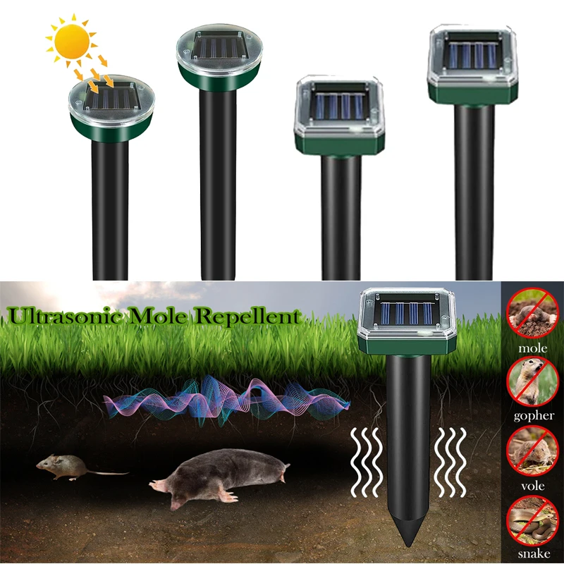 Repelente de topos Gopher ultrasónico con energía Solar, estacas impermeables para exteriores, disuasorio de plagas subterráneo sónico para patio y jardín, 2/4 Uds.