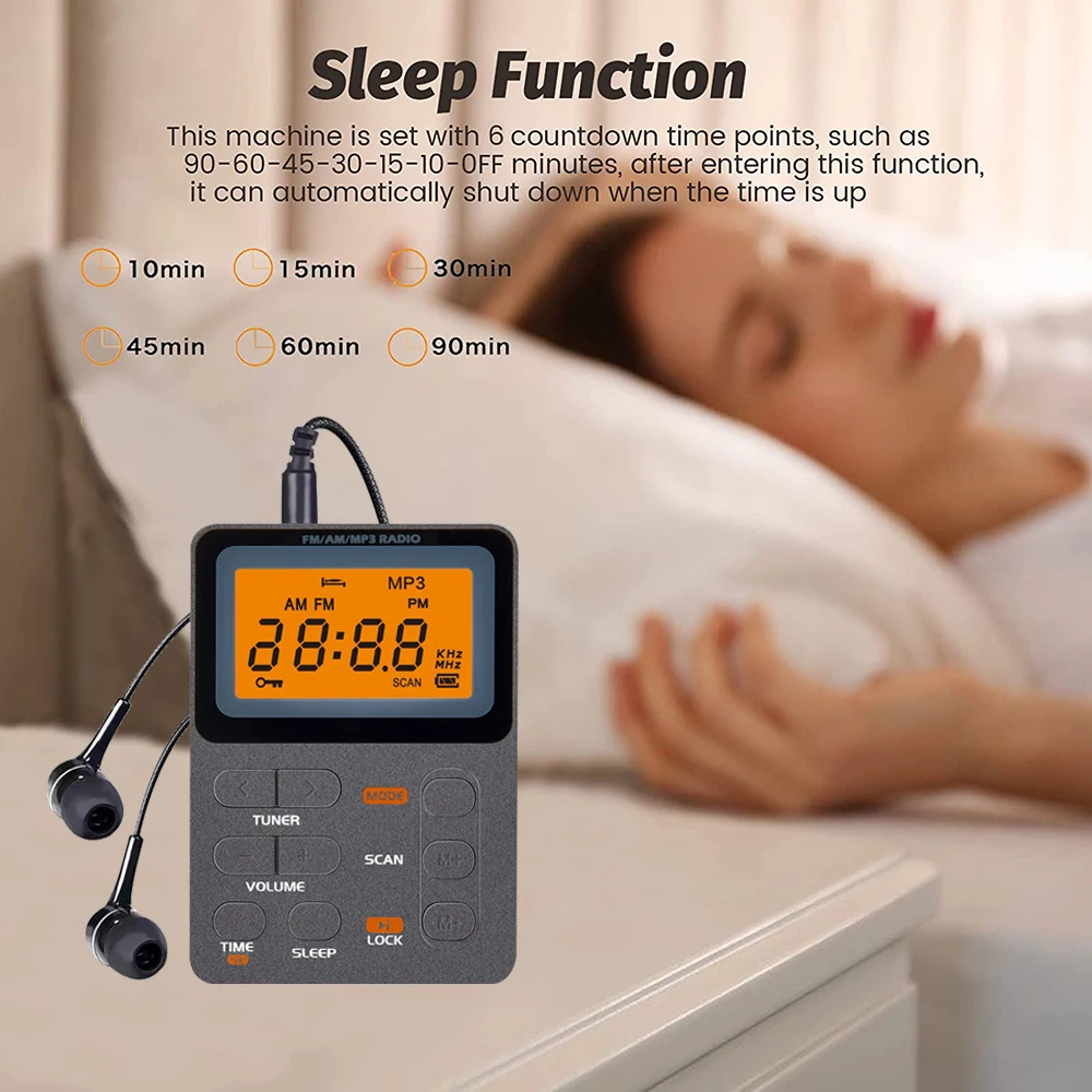 Radio Saku AM/FM Radio Portabel Mini Penyetelan Digital Radio Walkman dengan Earphone Stereo LED Pemutar Musik MP3 Langsung