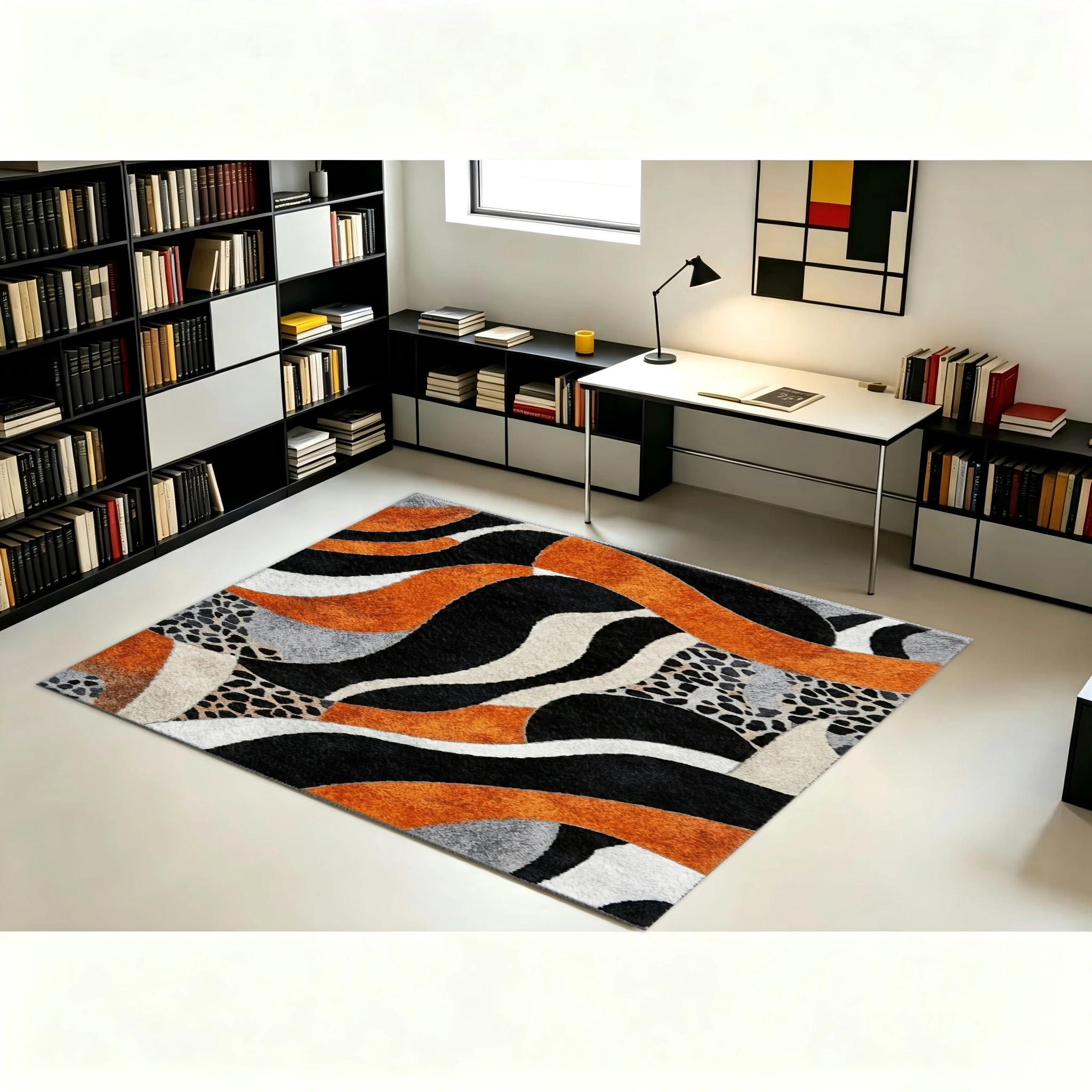 พรมปูพื้นลายศิลปะโค้งมนทันสมัย - Printed Rug Abstract บทวิจารณ์และราคา