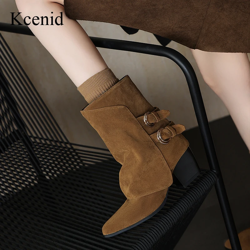 

Kcenid/Повседневные современные ботинки для отдыха на осень-зиму с острым носком, женские лаконичные ботильоны на квадратном каблуке, модные женские ботильоны с пряжкой на ремне
