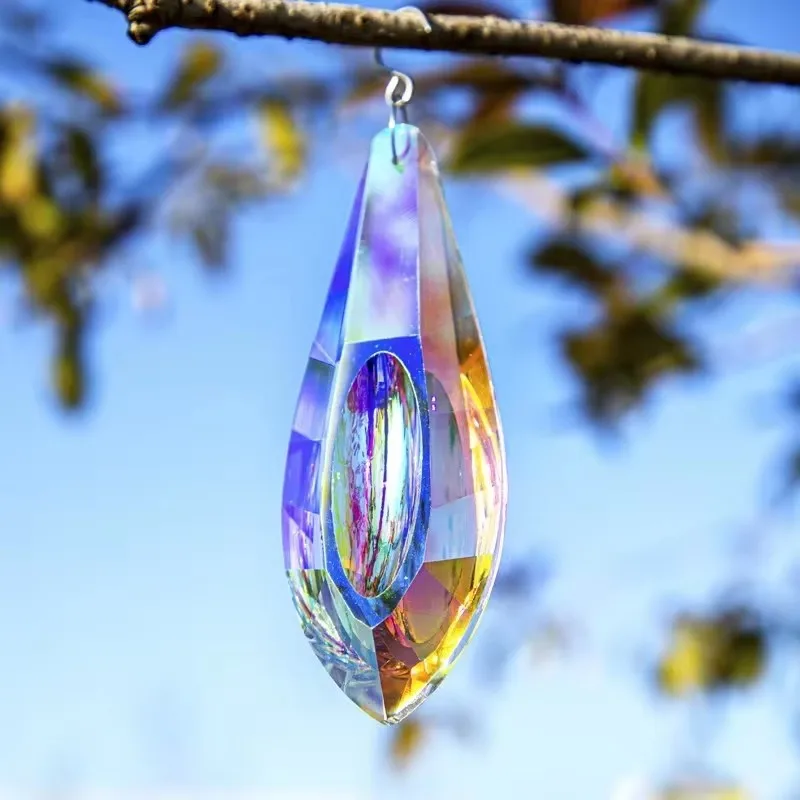 Large Crystal Suncatcher with AB Coating, Faceted Crystal Prisms Drop Pendant, Rainbow Window, Garden Hanging Decoration Gift