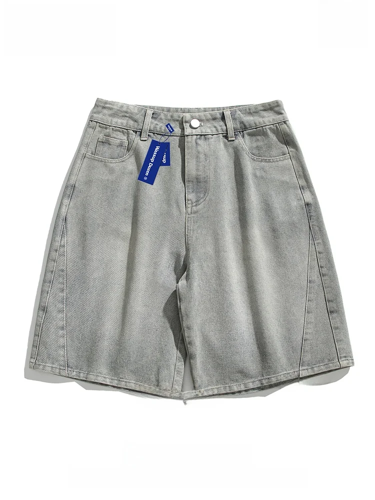 

Wassup Dozen Men's Summer Thin Denim orts Loose Fit Five-Quarter Length Straight Leg Trendy Brand Casual Cotton Blend Jeans