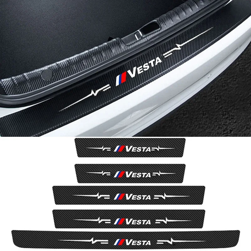 Carbon Fiber for Lada Vesta Logo Car Doorsill Stickers Pedal Protective Film Door Threshold Scuff Plate Decals Accessories