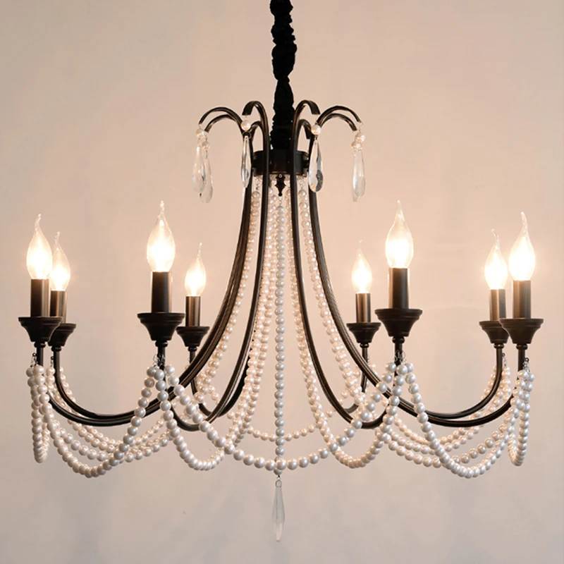 Black French Retro Pendant Light High-End Crystal Living Room American Medieval Style Restaurant Bar Counter Bedroom Study Light