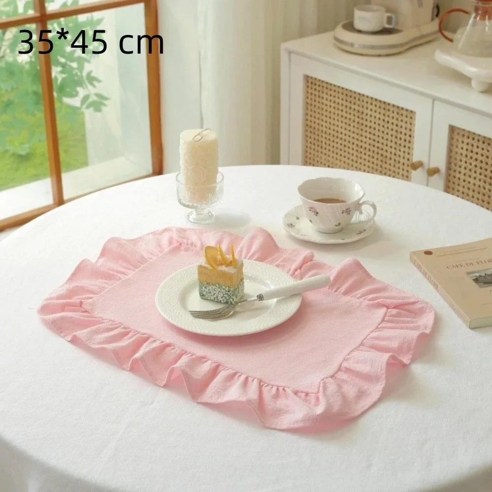 

New Soft Ruffle Placemats Round Cotton Table Cup Mat French Square Coasters Photo Background