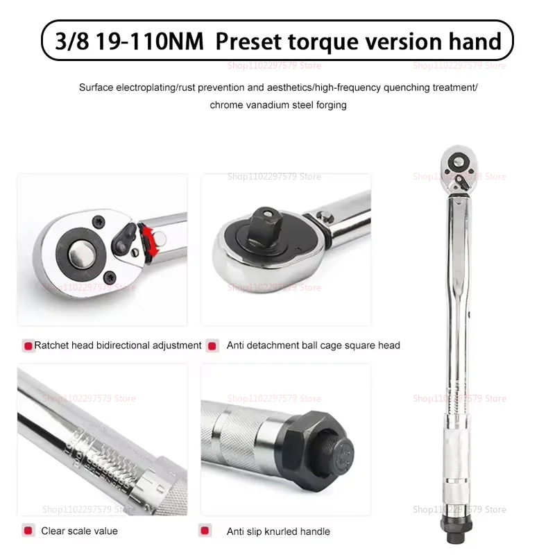 3/8 بوصة محرك انقر مفتاح العزم 19-110Nm مربع محرك اسئلة وجع إصلاح مفتاح البراغي أدوات يدوية مع صندوق أداة إصلاح