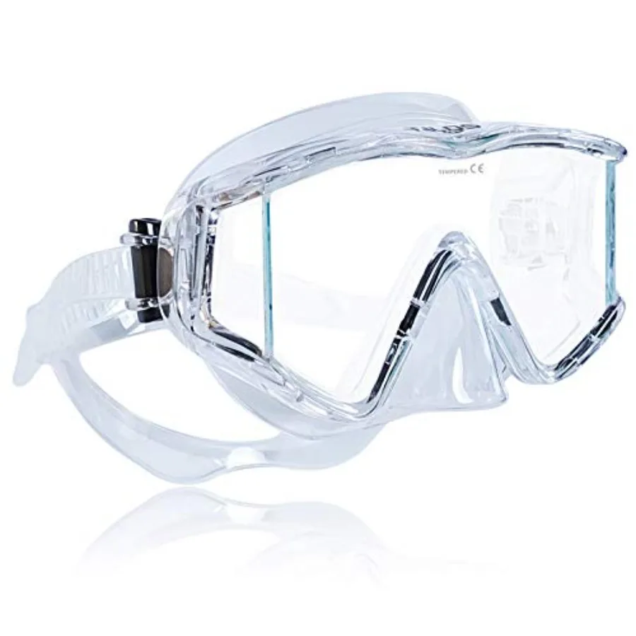 

Scuba Diving, Snorkeling Freediving mask: single lens panoramic SG large wide view, silicone skirt, black, anti-fog coated lens