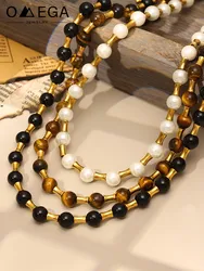 Multi Color Beads Stainless Steel Short Necklace For Women 18k Gold Plated Women's OT Buckle Collar Chain Elegant Woman Jewelry