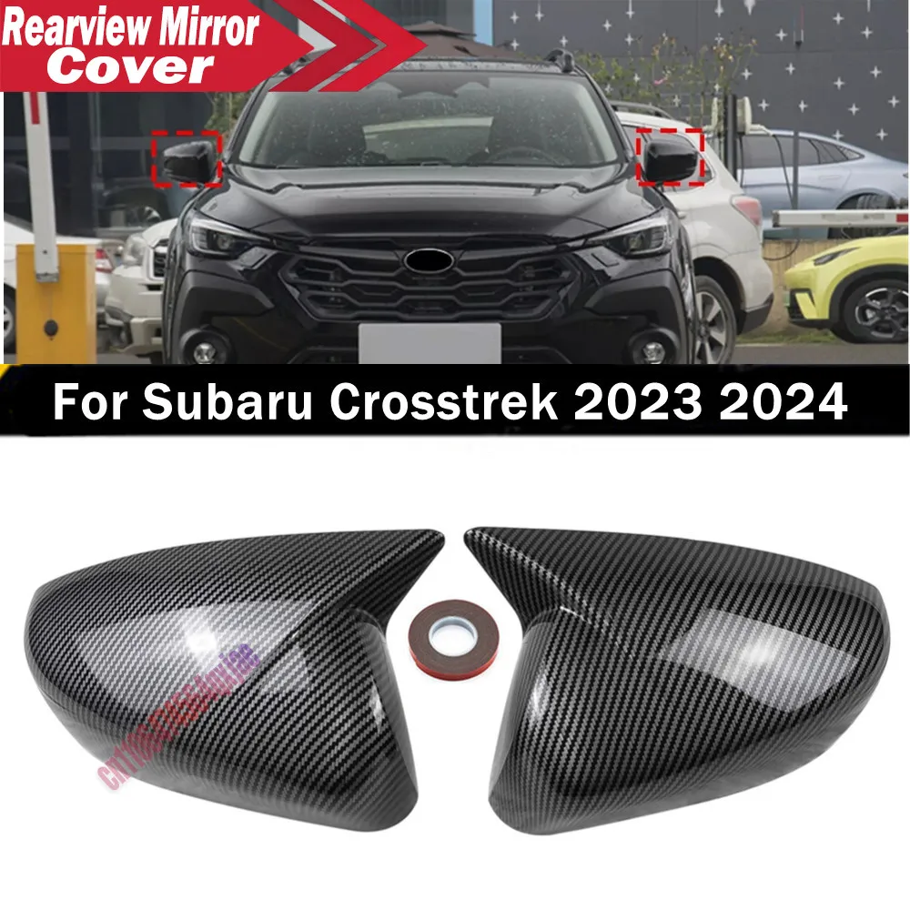 For Subaru Crosstrek 2023-2024 ABS Plastic Car Rearview Side Mirror Cover Wing Cap Exterior Door Trim Adhesive Sticker Parts