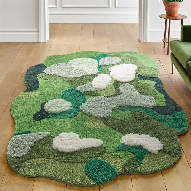 

Green Irregular Tufted Carpet For Living Room Natural Aesthetics Art Rugs For Bedroom Thick Soft Sofa Coffee Table Floor Mats