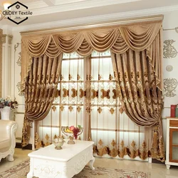 Luxury Chenille Velvet Curtains for Living Room Bedroom High Shading Embroidered Hollow Light Drapes with Custom Valance Tulle