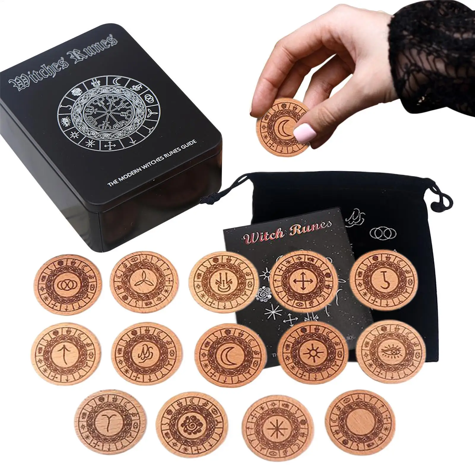

14pcs Woodcut Spiritual Runes Set Wooden Rune Divination Game Birthdays Family Gatherings Meditation Home Travel Gift