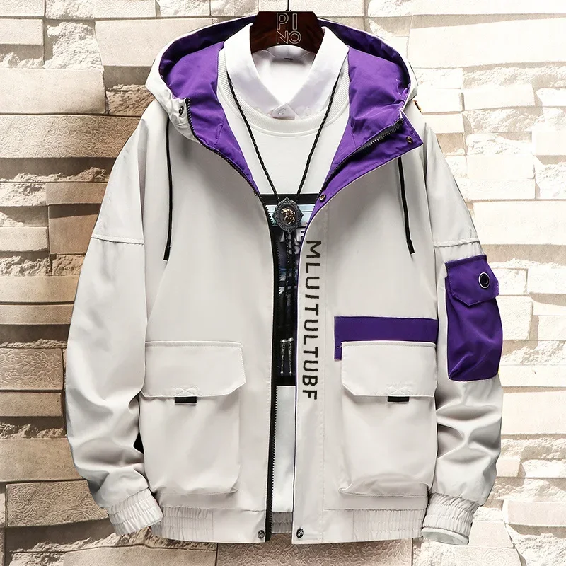 Prowow New Mens Spring Autumn Jacket Zipper Casual Hooded Jakcet Fashion Patchwork Windbreaker Jacket Men Coat Clothing