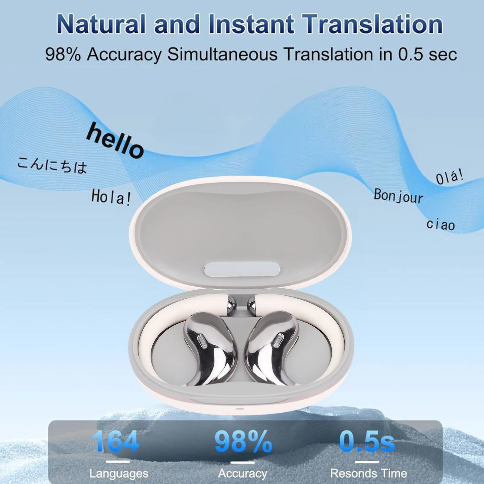 Auricolari di traduzione AI 3 in 1 con APP 164 lingue Auricolari wireless con traduttore in tempo reale per viaggi d'apprendimento aziendale