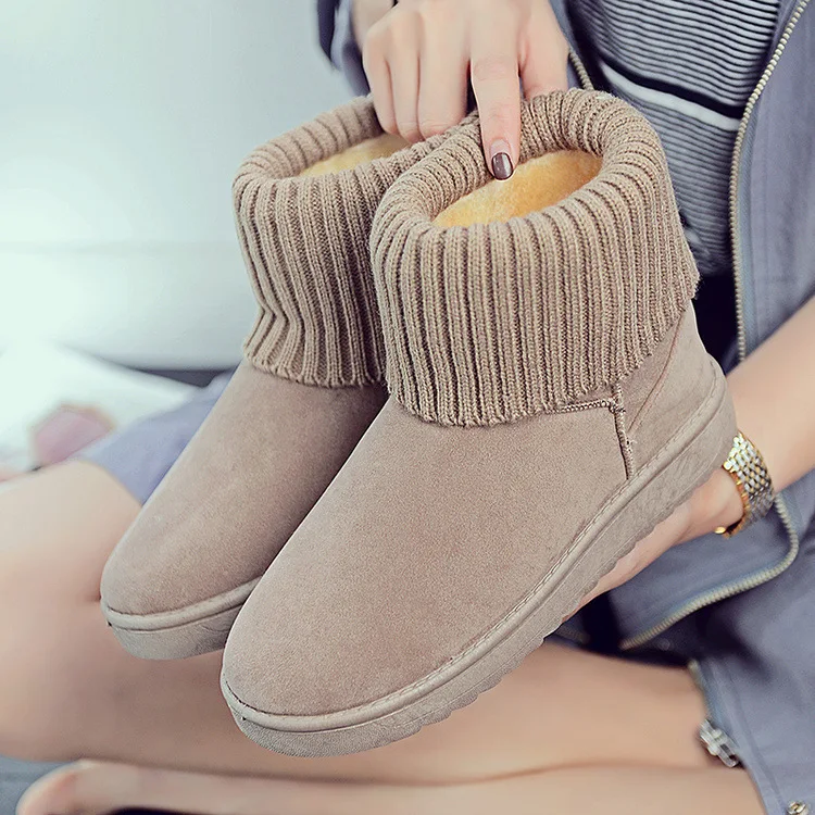 New women's woolen snow boots, women's flat bottomed short boots, waterproof platform, flat heel, plush and warm cotton shoes