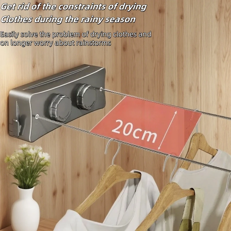 【セール中】5.1m伸縮式物干しロープ、屋内外兼用ステンレス製衣類乾燥ラック、簡単設置、環境に優しく耐久性のあるハンガー