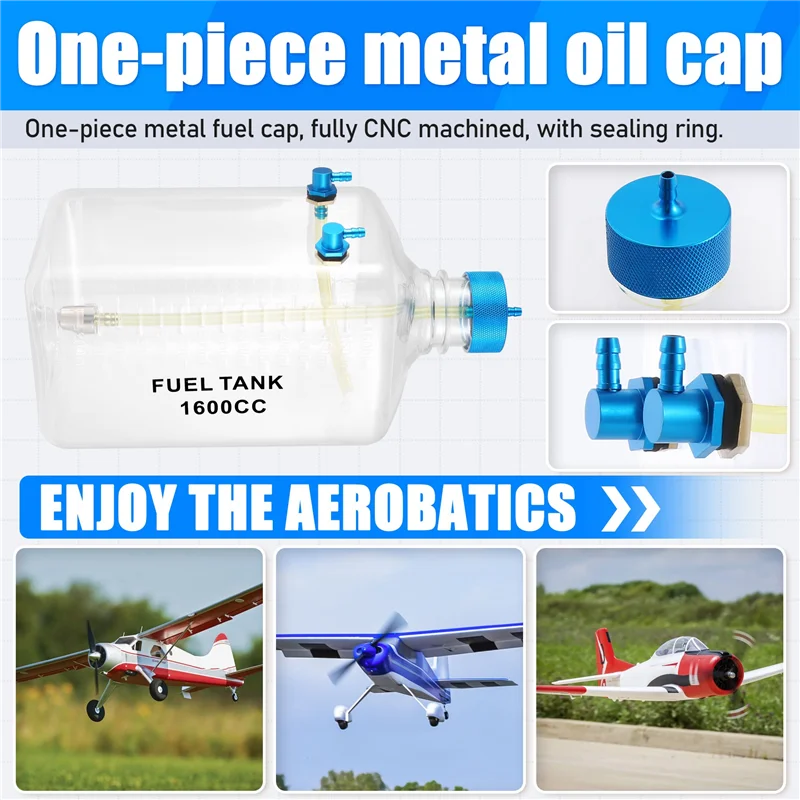 MACH-خزان الوقود البنزين زجاجة بلاستيكية شفافة CNC لطائرة RC والغاز والنيترو