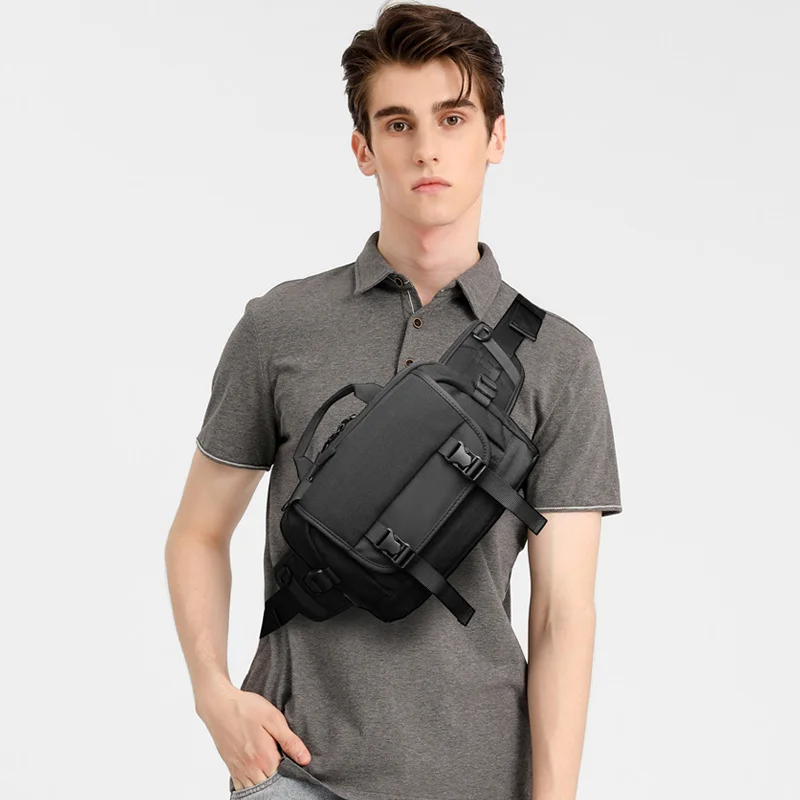 OZUKO-Sac banane pour hommes, sacoche multifonction d'extérieur, imperméable, pour voyage, téléphone, à bandoulière