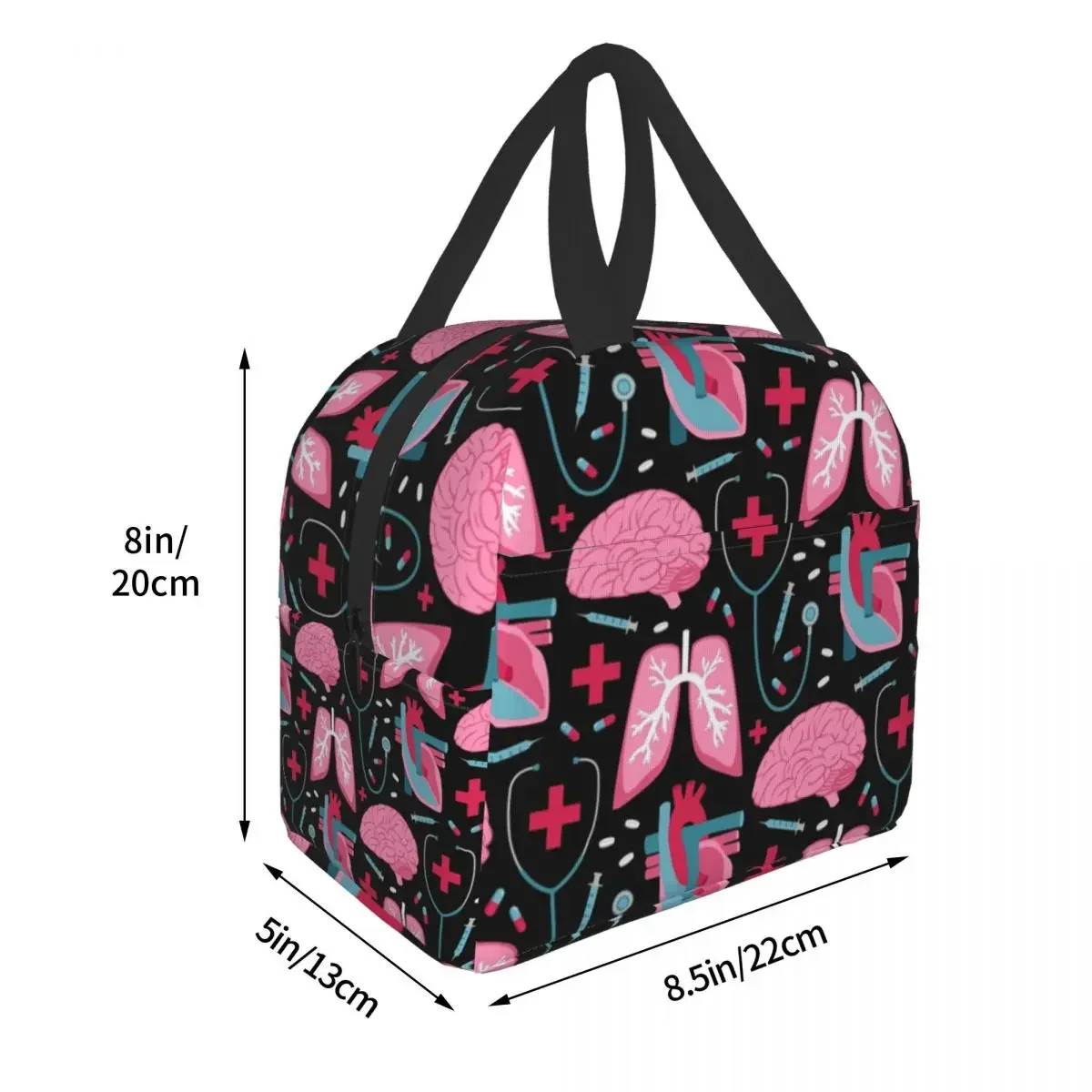 Doctors Orders Pattern Resuable Lunch Boxes for Women Leakproof Nursing Supplies Thermal Cooler Food Insulated Lunch Bag