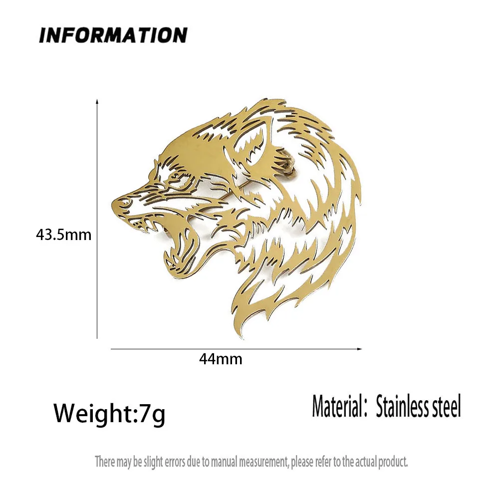 316L Stainless Steel Plated 18K Gold Roaring Bear Head Hollow‑Out Brooch Lapel Pin for Jacket Backpack Unisex Jewelry Gift