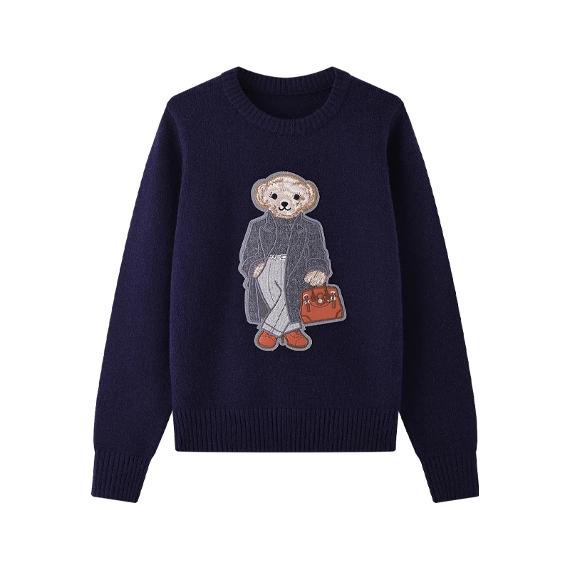 Enjoy Fashion Cartoon Bag Bear Solid Color Knitted Pullover Autumn and Winter Round Neck Long Sleeve Knit Sweater