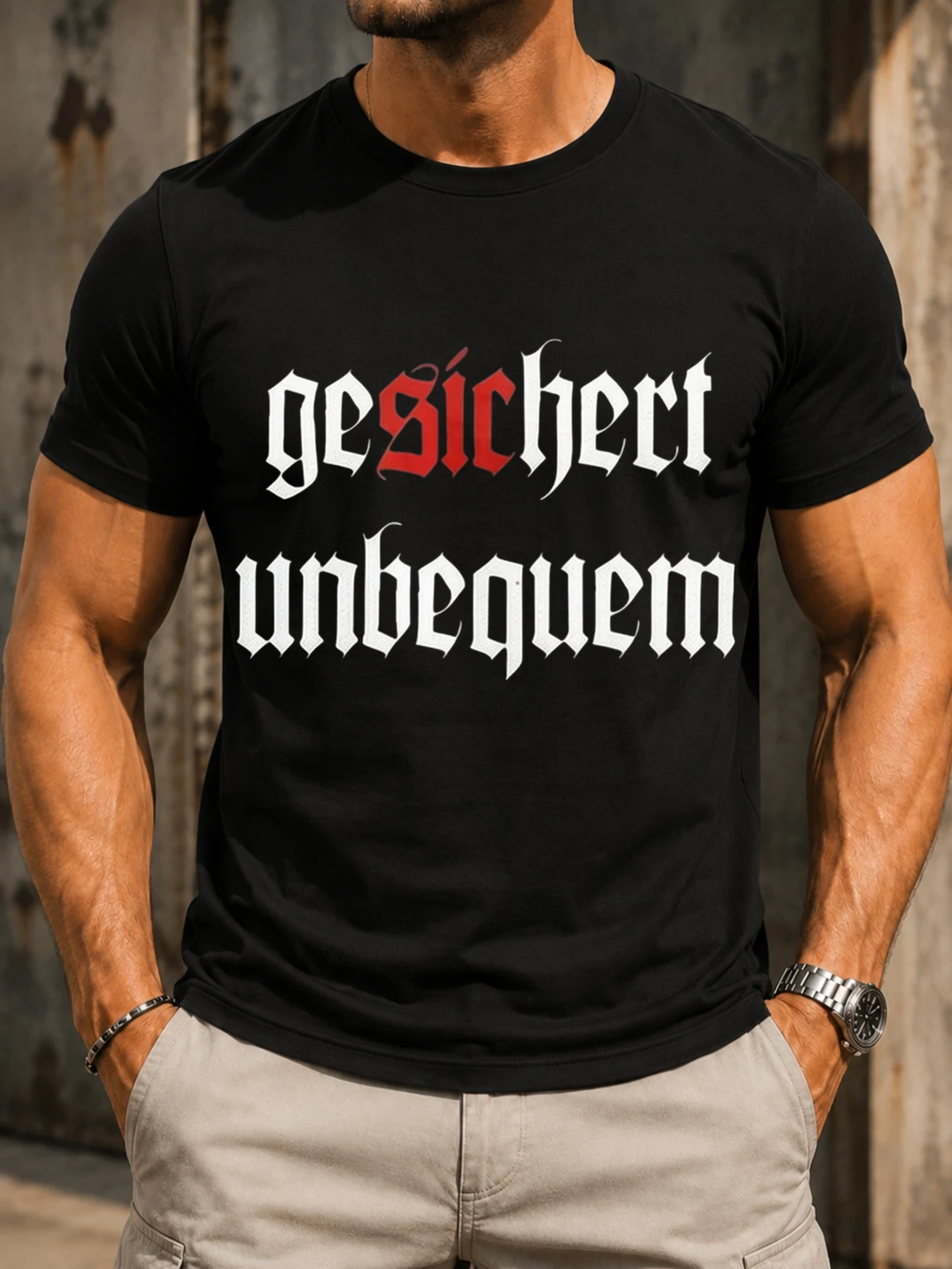 Secured Uncomfortable phrase in minimal  and red gothic lettering Illustrated with bold themed  Unisex All T-Shirt