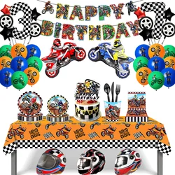 Tema moto buon compleanno banner piatti Cake Topper casco Motocross Balloon Dirt Bike decorazioni di compleanno forniture per feste