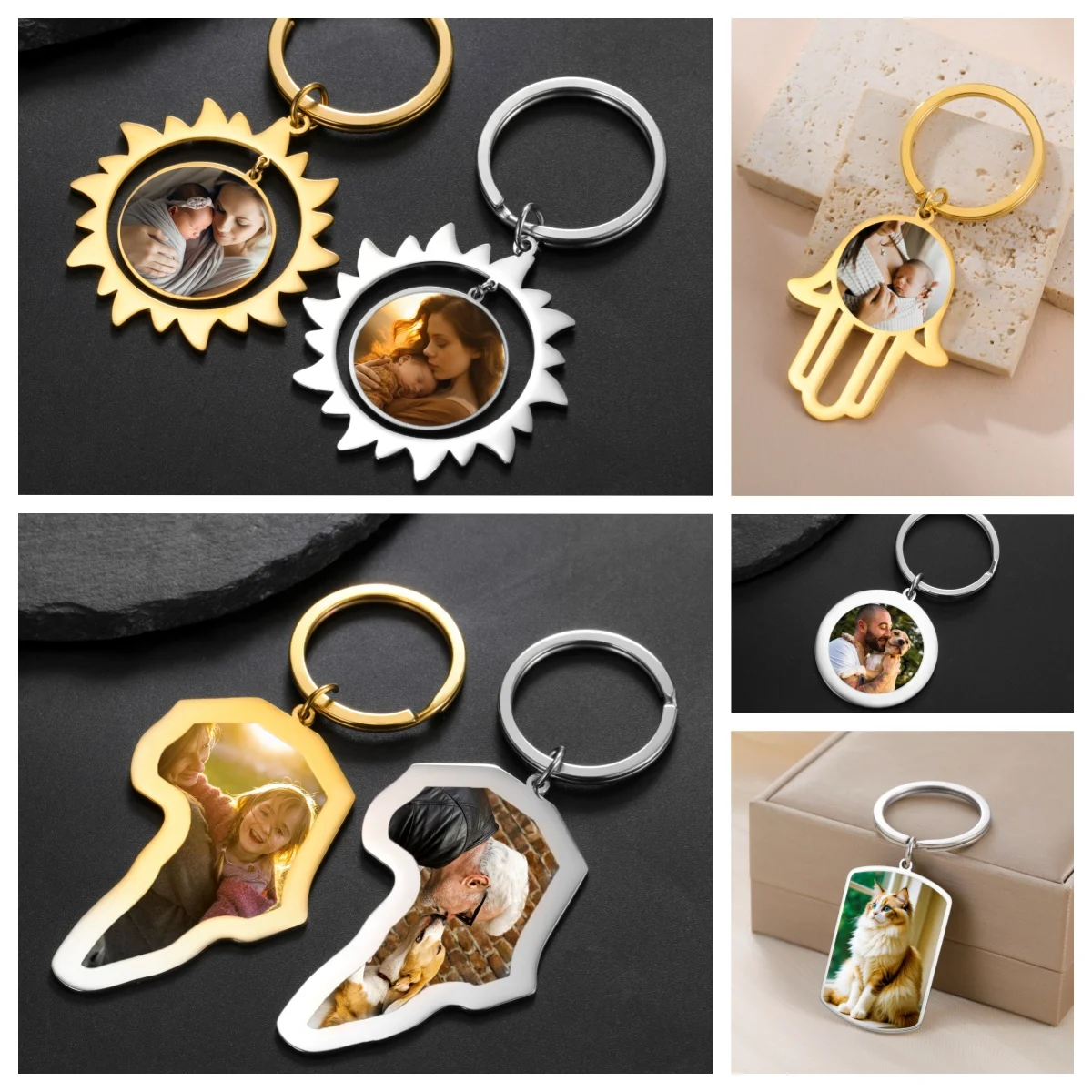 

Personalized Color Picture Sun Africa Map Pendant Keychain Stainless Steel Customized Photo Keyring Commemorative Birthday Gift