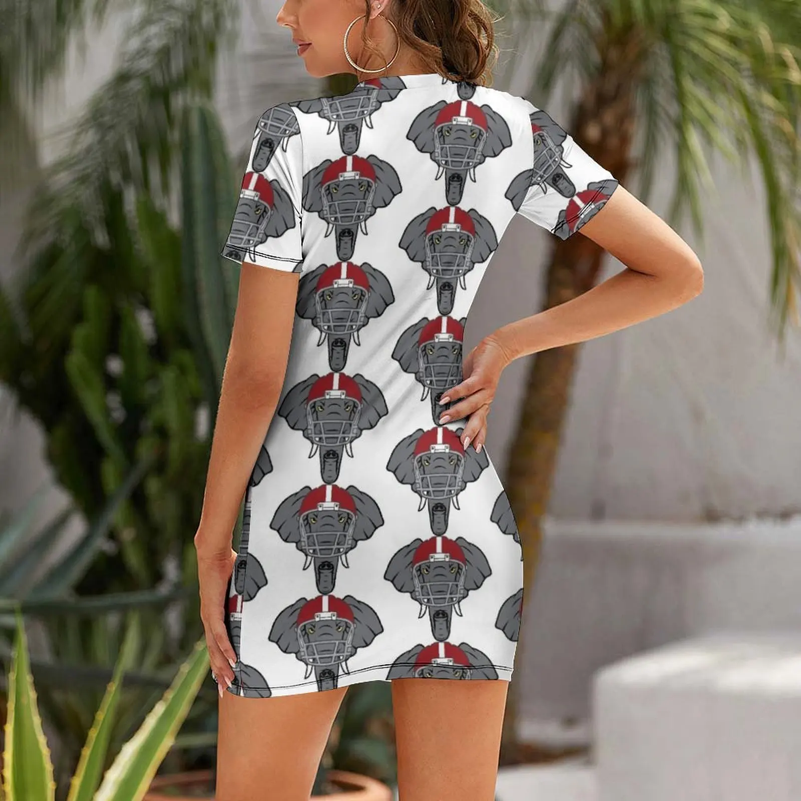 Angry Elephant in Helmet Short Sleeved Dress sexy dress Women's skirt Dress