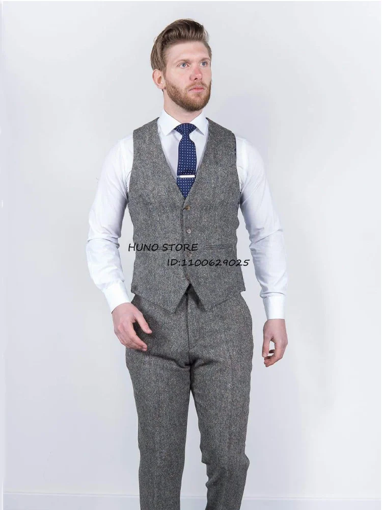 

New Men's Herringbone Suit Vest Slim Fit Single Breasted V-Neck Sleeveless Jacket Wedding Party Male Waistcoat Coletes