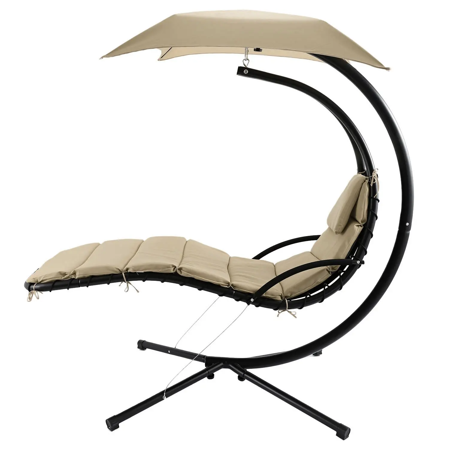 Floating Hanging Chaise Lounger Chair Swing Hammock with Canopy,350lbs Capacity (Beige), Customized