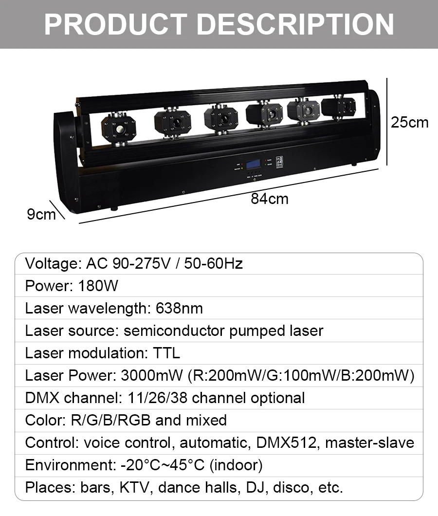 6X500mW Moving Head Laser Strahl Licht Voll Farbe RGB 3in1Projektor DMX512 DJ Beleuchtung Für Bühne Party disco Weihnachten Hochzeit Mus – Detail 2