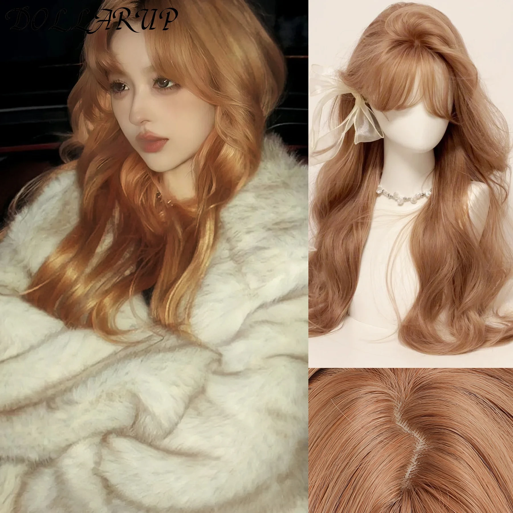 

JKL Ombre Коричневые Блондинки Длинные Прямые Синтетические Парики с Челкой Косплей Парик для Женщин Высокотемпературные Натуральные Накладные Волосы