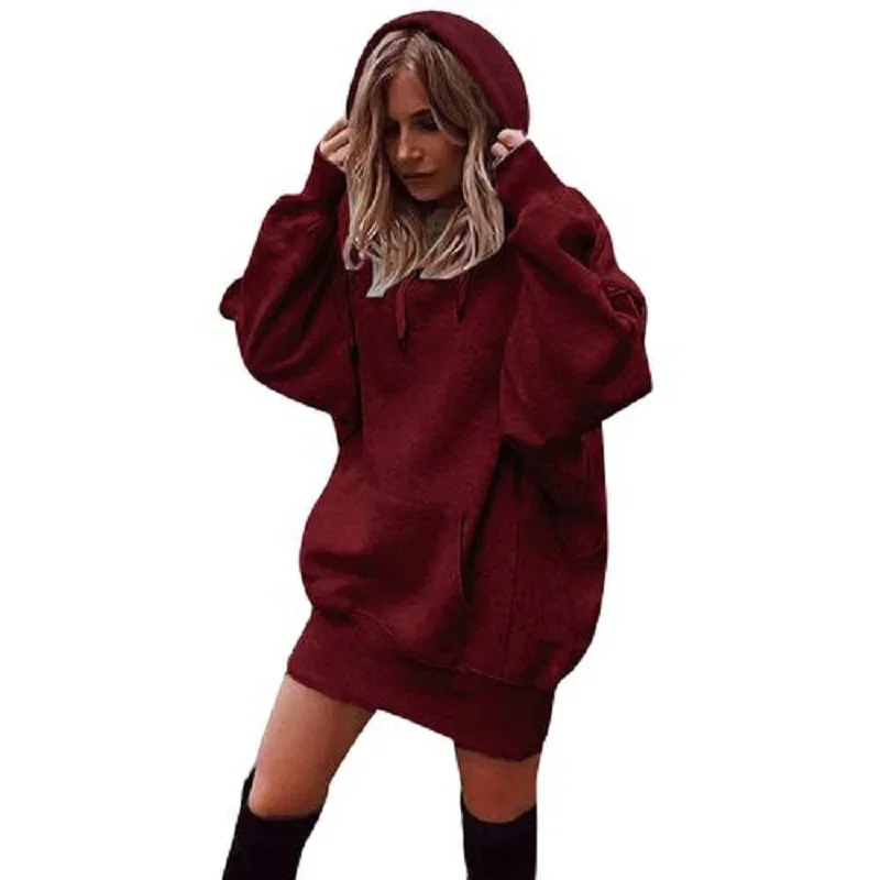 Fashion Trend Ladies Solid Color Loose Long Sleeve Thickened Hoodie Woman