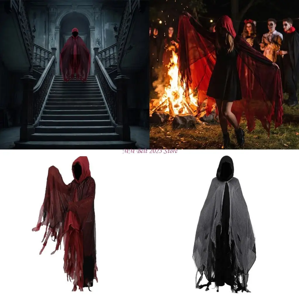 49ME Halloween Grim Reapers Cloak Cowl Medieval Wiccas Pagan Hood Hat Cosplay Costumes Hooded Poncho for Men and Women Gift
