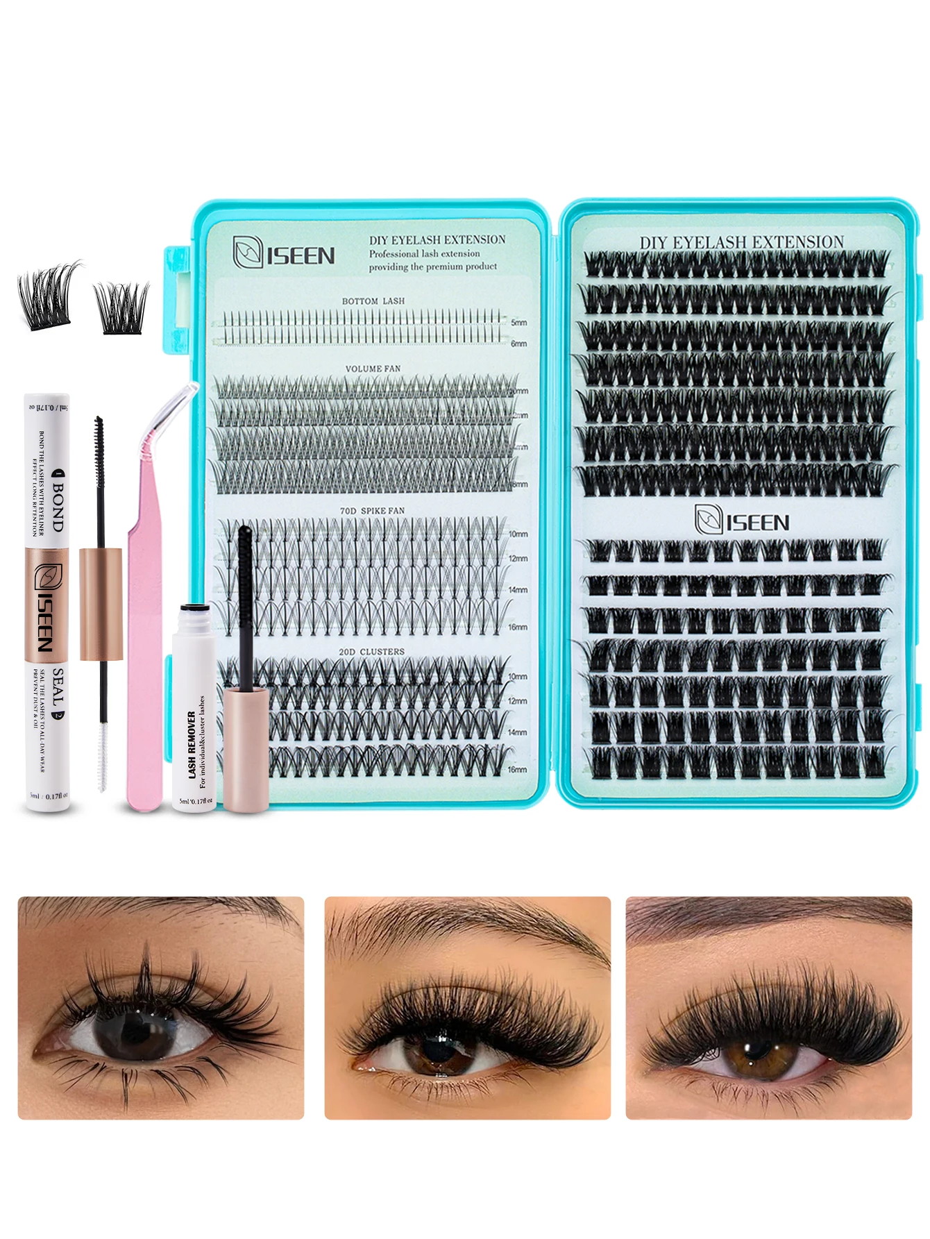 Lash Extension Kit DIY Lash Clusters Eyelash Extension Kit, Mix Individual Lashes Kit with Lash Bond and Seal, remove Tweezers