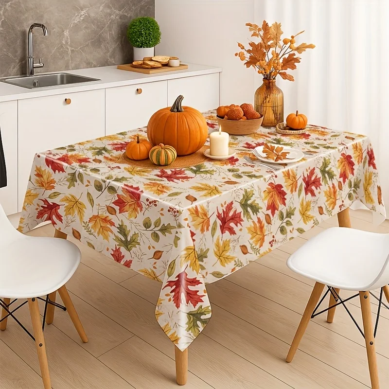 1pc Thanksgiving Tablecloth, Vibrant Orange Maple Leaf Design, Durable Plastic, Machine-Made, Perfect for Holiday Dining Decor and Party Gifts, Thanksgiving Table Decoration | Bright Table Setting | Plastic Tablecloth, Thanksgiving Decor