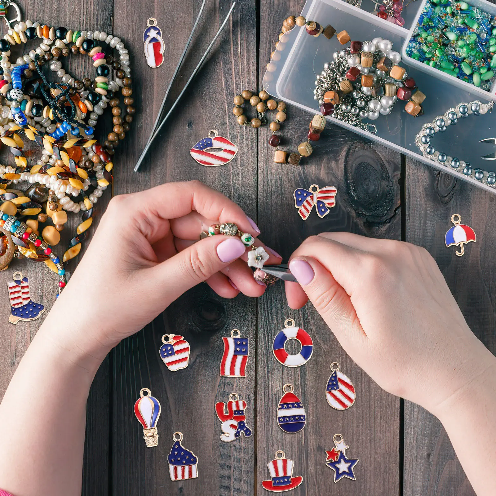 

30Pcs Mini Alloy Independence Day Charms for Jewelry Making Supplies Necklaces Bracelets Earrings DIY Craft Pendants Bulk