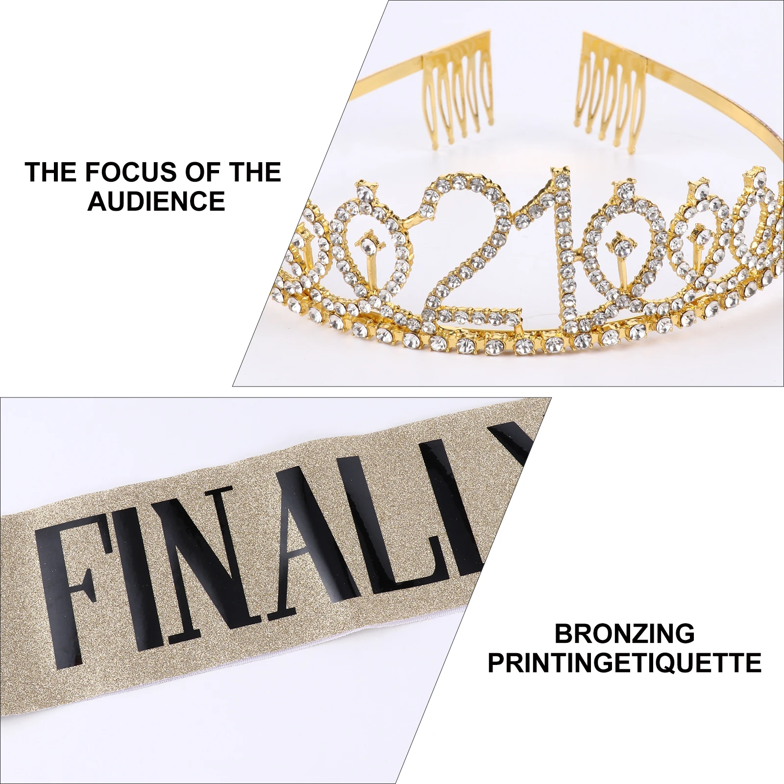 

2pcs Birthday Crown Sash Set Crystal Headwear Party Favors Etiquette Belt Decor Accessories Ritual Belt Shoulder Strap Party