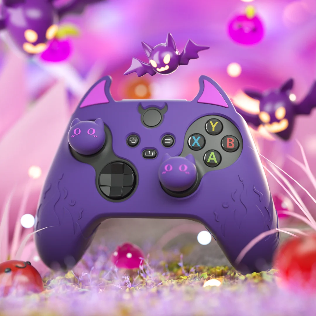 

PlayVital Cute Demon Silicone Cover W/Thumb Grip Caps for Xbox Series X/S Controller (Xbox Core Wireless Controller) - Purple