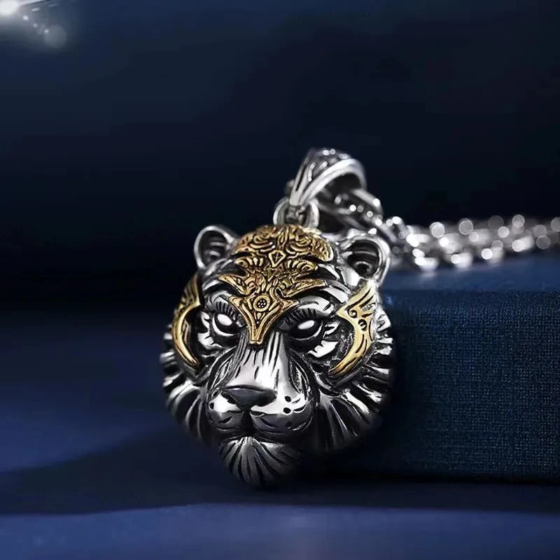 Domineering Tiger Head Pendant Men\\'s Fashion Animal Tiger Necklace Punk Hip-Hop Trend Casual Jewelry Boyfriend Gift