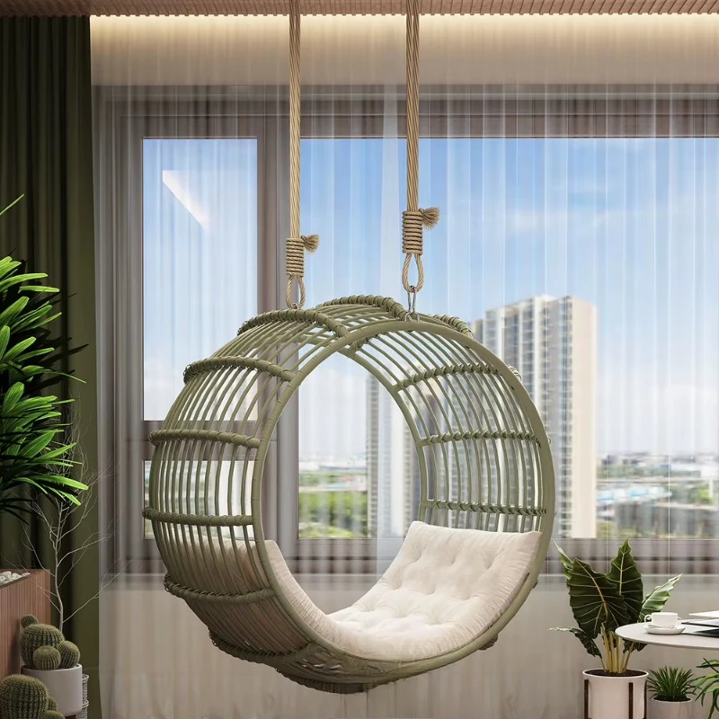 Home  Design Rattan Hanging Chair Cotton Pad - Indoor/Outdoor Balcony/Garden Nest Swing Lazy Chair