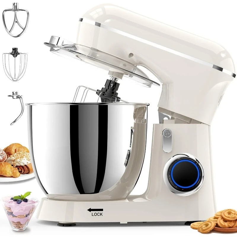 .5QT خلاط كهربائي برأس مائل 10 سرعات، خلاط مطبخ 3 في 1 مع وعاء، خطاف عجين، خفق وخافق، طعام م