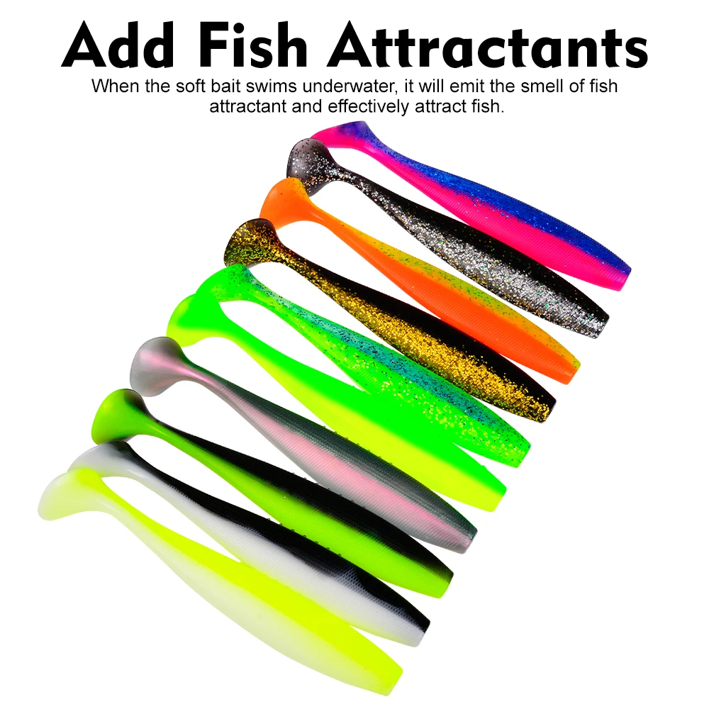 Sunlure 4 Stück/Beutel T-Tail Paddle Weichköder Künstlicher Silikon-Glitzer-Swimbait 14,5/17,5 cm Weichköder für Bass-Salzwasserfischen Pesca – Detail 6