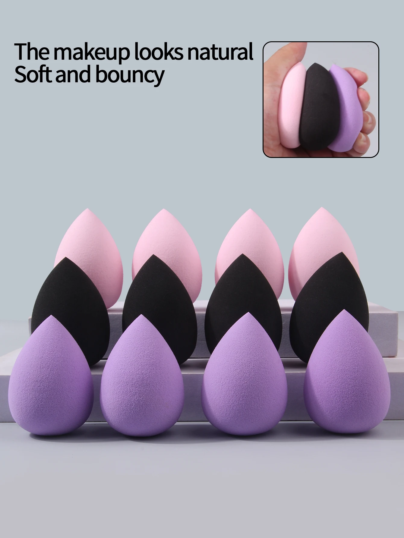 عرض خاص: 12 إسفنجة مكياج ناعمة ونطاطة على شكل قطرة ماء، بيضة مكياج سائلة جافة ورطبة مزدوجة الأغراض