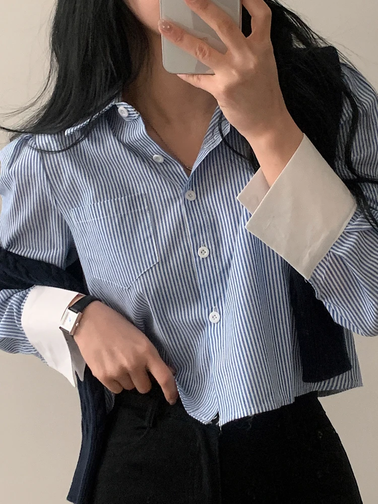 Colletto da donna ort a righe irt Slim Fit Lungo Sve Design a vita alta Autunno New Sle Faionable Top dimagrante