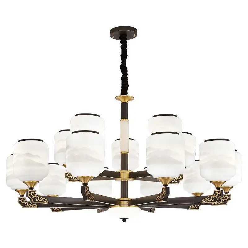 

New Chinese style, villa, duplex, stairs, large chandelier, all copper, living room