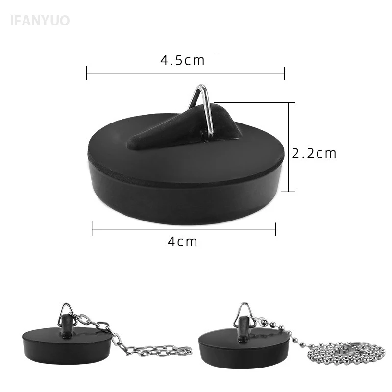 Sink Plug Universal Rubber Drain Stopper with Round Beaded Chain Bath Sink Drain Stopper Plug for Bathroom Bathtub Kitchen