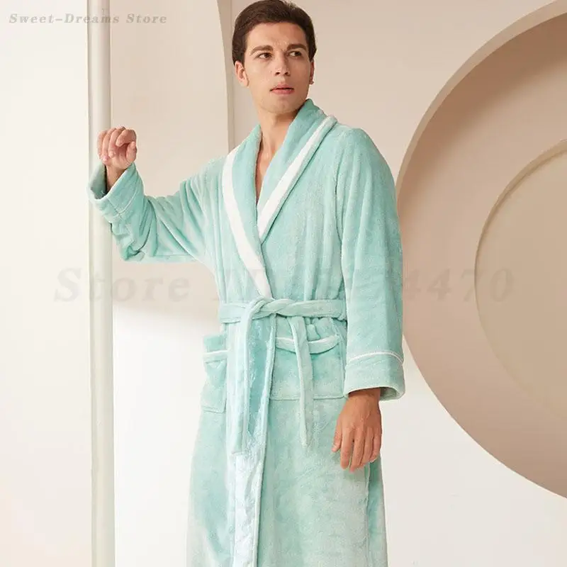Autumn Winter Flannel Sleepwear Robes Men's Casual Home Clothes Thicken Warm Nightwear Loungewear Coral Fleece Kimono Bathrobe